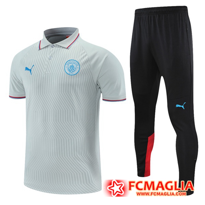 Kit Maglia Polo Manchester City + Pantaloni Rosso/Grigio 2021/2022
