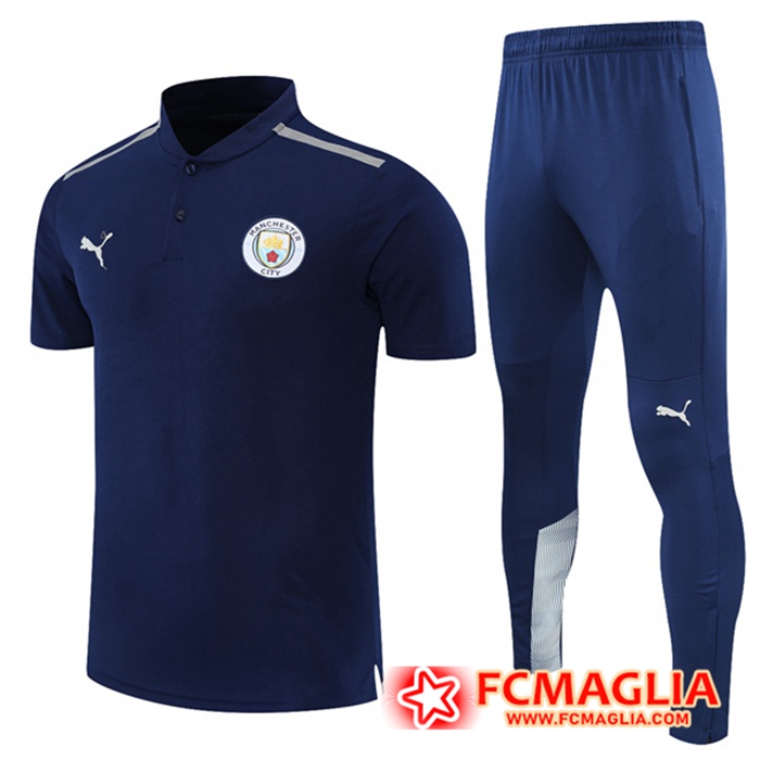 Kit Maglia Polo Manchester City + Pantaloni Grigio/Blu Navy 2021/2022