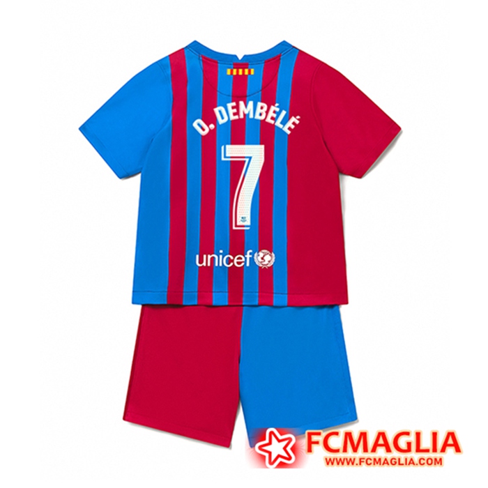Maglie Calcio FC Barcellona (Ousmane Dembele 7) Bambino Prima 2021/2022