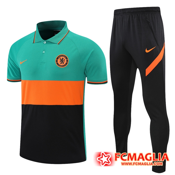 Kit Maglia Polo FC Chelsea + Pantaloni Nero/Vert/Orange 2021/2022