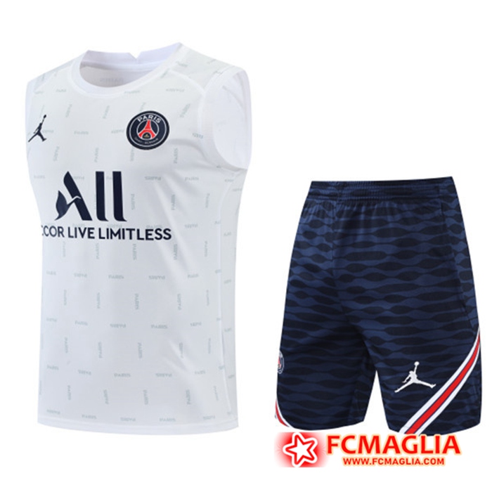 Nuova Kit Canotta Allenamento Pantaloncini Jordan PSG Bianco