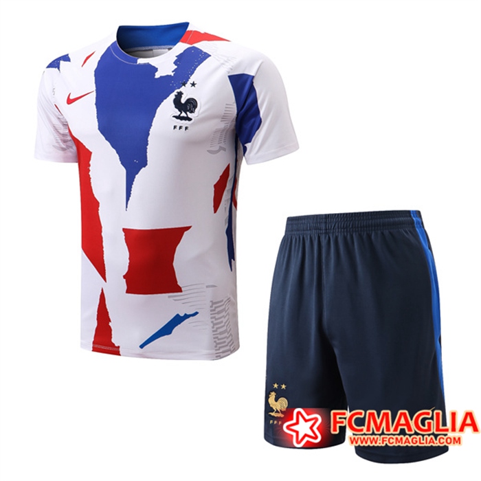 Kit Maglia Allenamento Francia + Pantaloncini Bianco/Blu/Rosso 2022/2023