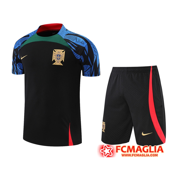 T Shirt Allenamento + Pantaloncini Portogallo Nero/Blu 2022/2023