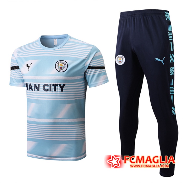 T Shirt Allenamento + Pantaloni Manchester City Blu/Bianco 2022/2023