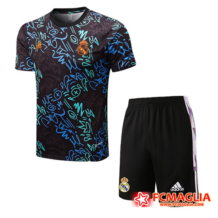 T Shirt Allenamento + Pantaloncini Real Madrid Nero/Blu 2022/2023