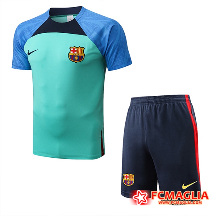 T Shirt Allenamento + Pantaloncini FC Barcellona Blu/Verde 2022/2023