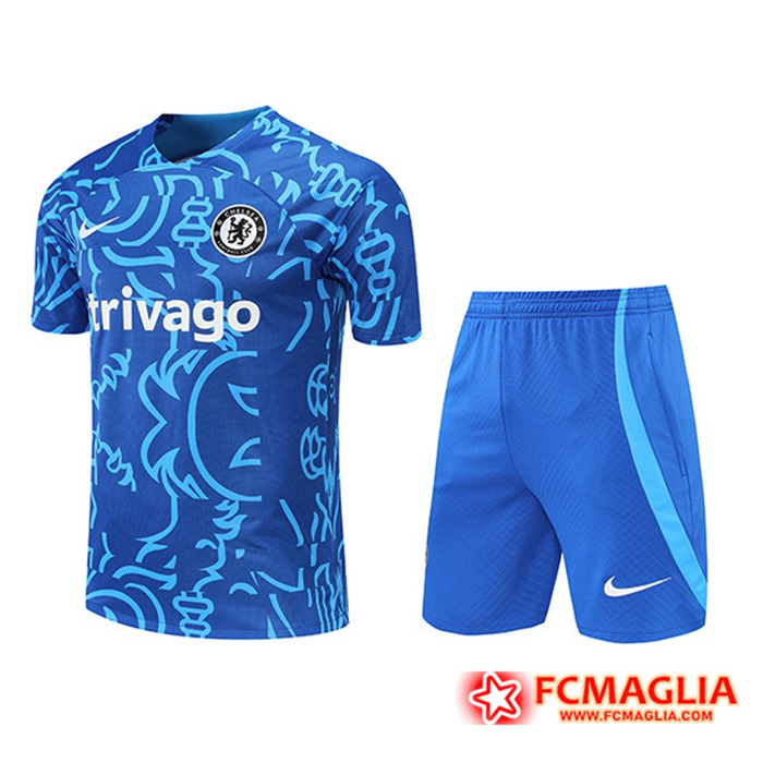 T Shirt Allenamento + Pantaloncini FC Chelsea Pattern Blu 2022/2023