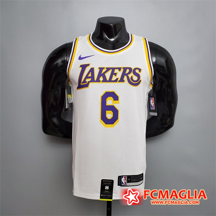 Maglia Los Angeles Lakers (James #6) Bianco Encolure Ronde