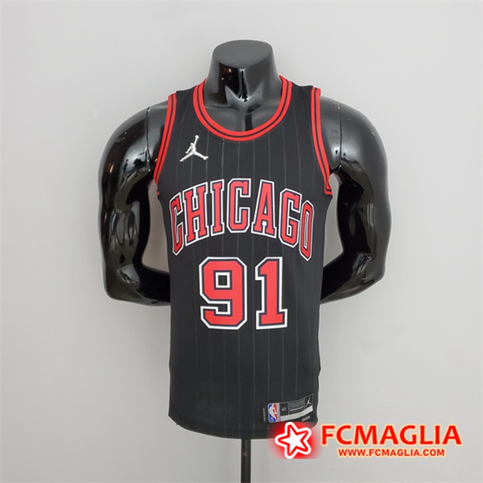 Maglia Chicago Bulls (Rodman #91) Nero 75th Anniversary