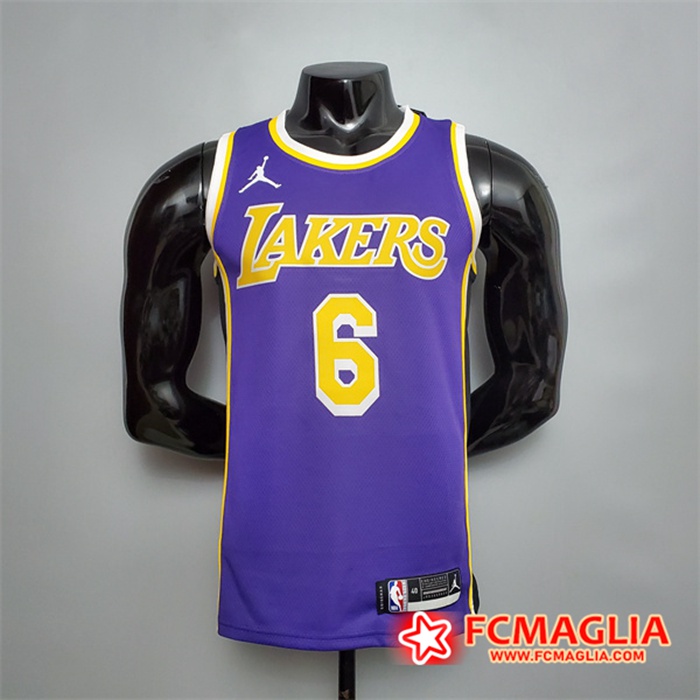Maglia Los Angeles Lakers (James #6) Viola Theme Encolure Ronde