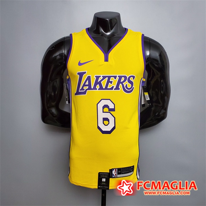 Maglia Los Angeles Lakers (James #6) Giallo V-collerette City Edition