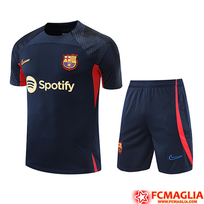 Kit Maglia Allenamento + Pantaloncini FC Barcellona blu navy/Rosso 2022/2023