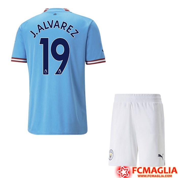 Maglie Calcio Manchester City (J.ALVAREZ #19) Bambino Prima 2022/23