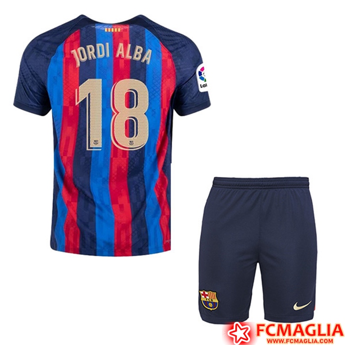 Maglie Calcio FC Barcellona (JORDI ALBA #18) Bambino Prima 2022/23