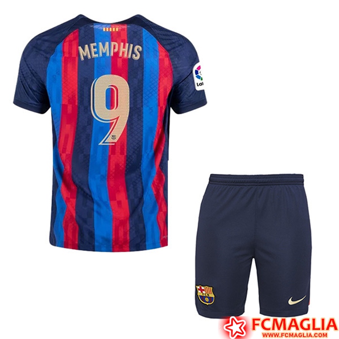 Maglie Calcio FC Barcellona (MEMPHIS #9) Bambino Prima 2022/23