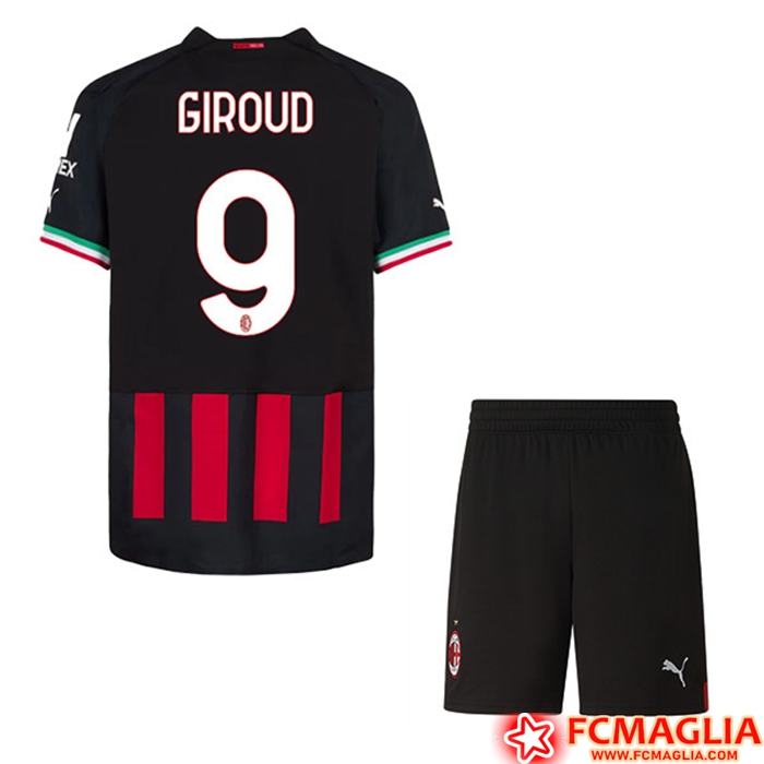Maglie Calcio AC Milan (GIROUD #9) Bambino Prima 2022/23