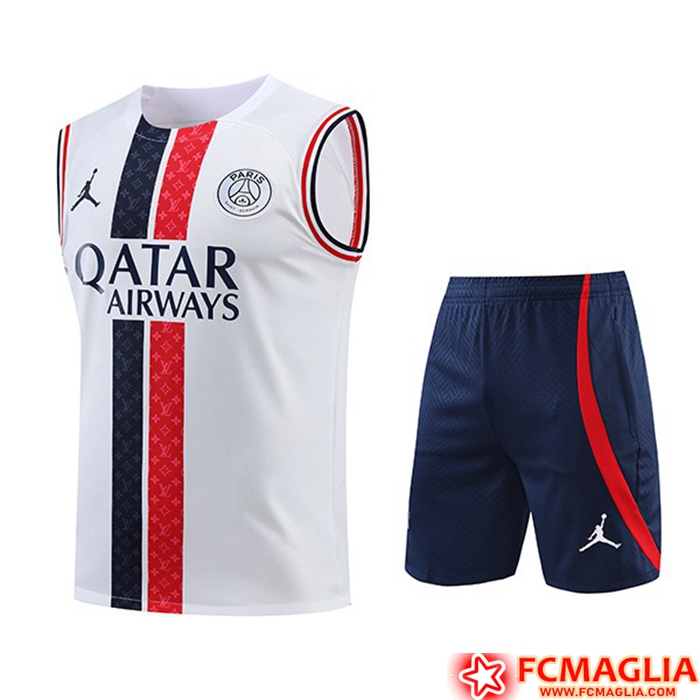 Nuova Insieme Canotta Allenamento Pantaloncini Jordan PSG Bianco