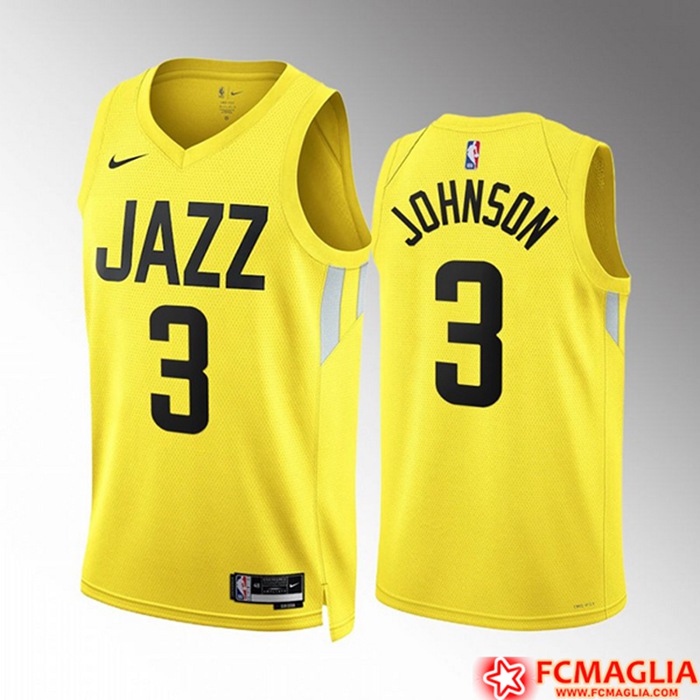 Nuova Maglia Utah Jazz JOHNSON 3 2022 23 Giallo Basso Prezzo