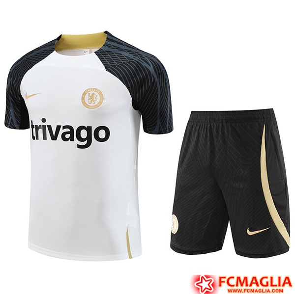 Nuova Kit Maglia Allenamento Pantaloncini FC Chelsea Bianco 2023 2024 03 Basso Prezzo