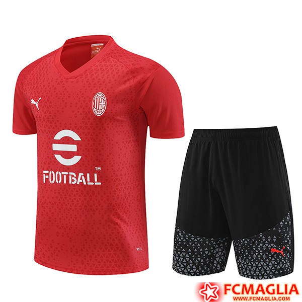 Nuova Kit Maglia Allenamento Pantaloncini AC Milan Rosso 2023