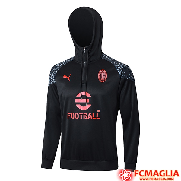 Numeri Felpa Allenamento Cappuccio AC Milan Nero Rosso 2023 2024