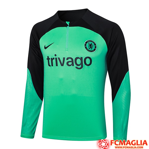 Nuova Felpa Allenamento FC Chelsea Verde Nero 2023 2024 Basso Prezzo