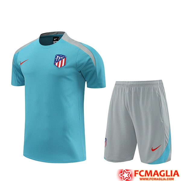 Numeri Kit Maglia Allenamento Pantaloncini Atletico Madrid Blu Grigio 2024 2025 Poco Prezzo